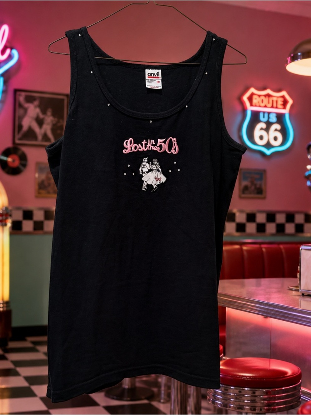 Pink Rock 'n' Roll Embroidered Button-Down Shirt With Black Sleeveless Shirt - Picture 2 of 10